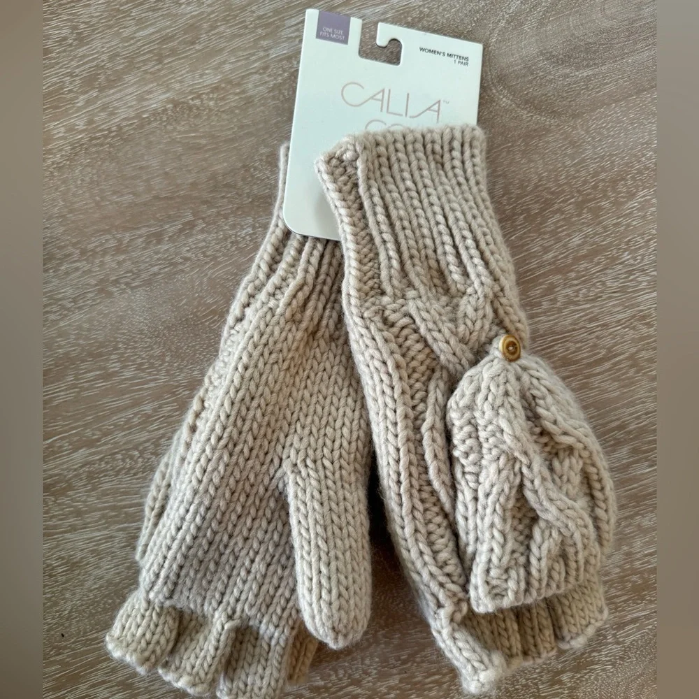 CALIA Women's Cable Pop Top Mitten, cream, NWT